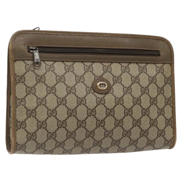 GUCCI GG Plus Supreme Clutch Bag PVC Beige 97 01 037 Auth am8392 - Picture 1 of 16